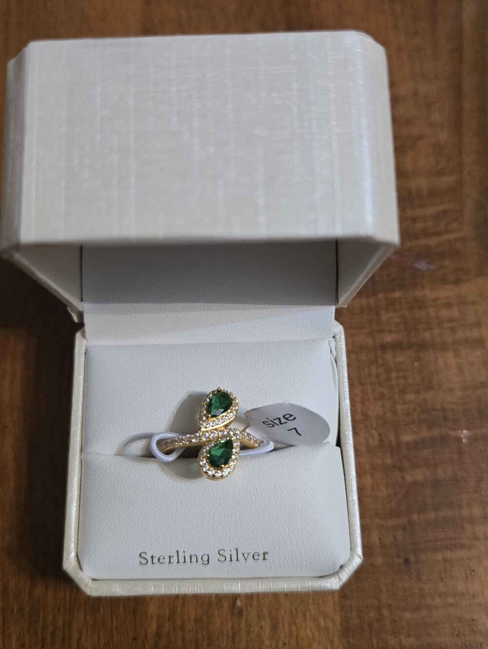 Cynthia Rowley Gold-Tone Ring with Green Stones and Pavé Accents